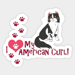 I Love My American Curl Cat Sticker